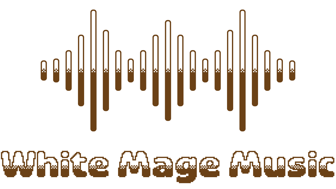 White Mage Music logo — waveform graphic with pixel-style wordmark